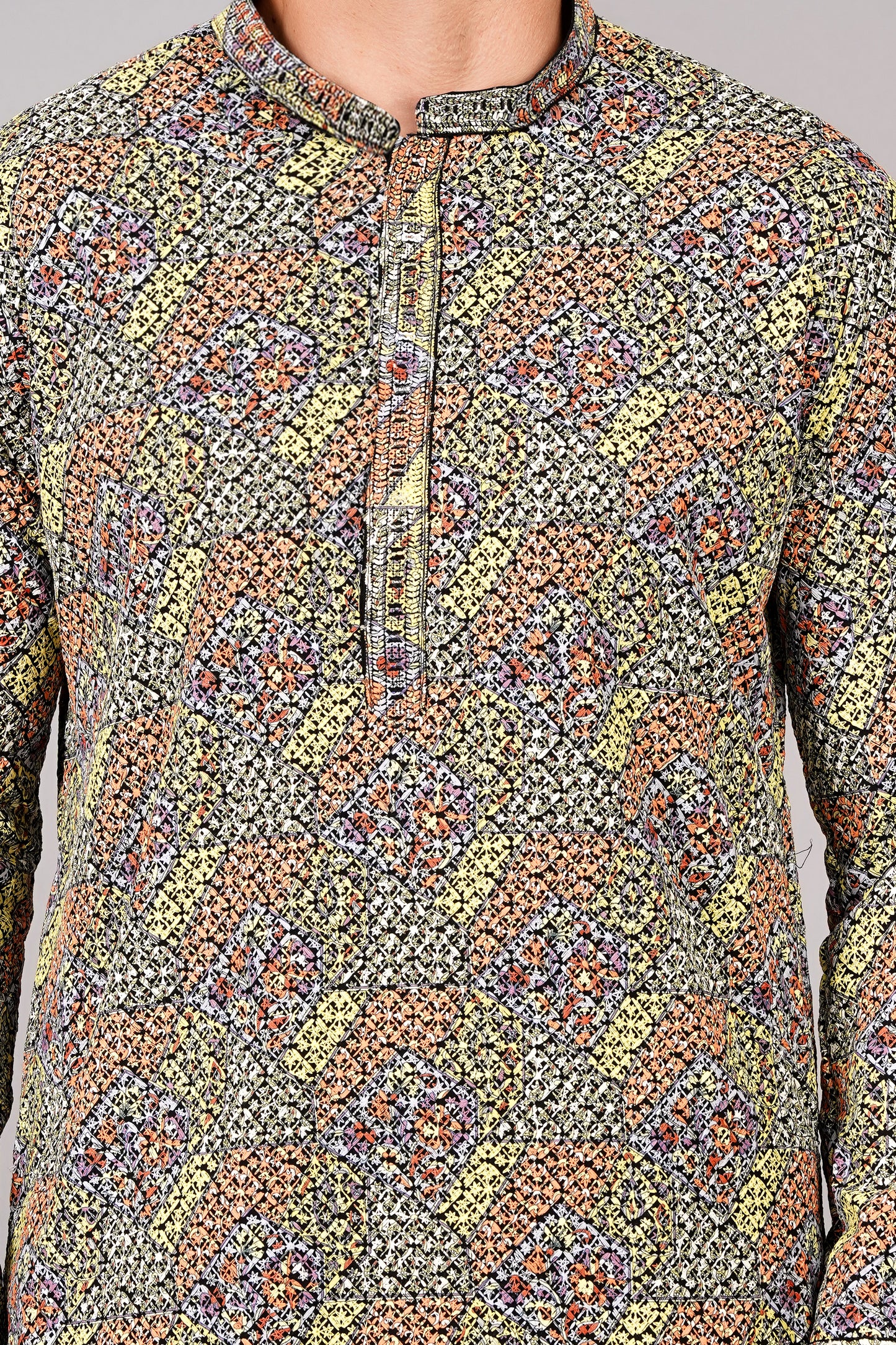 Men's multi-color kurta, mandarin collar, side pockets, full sleeves - casual and social occasions men's wear