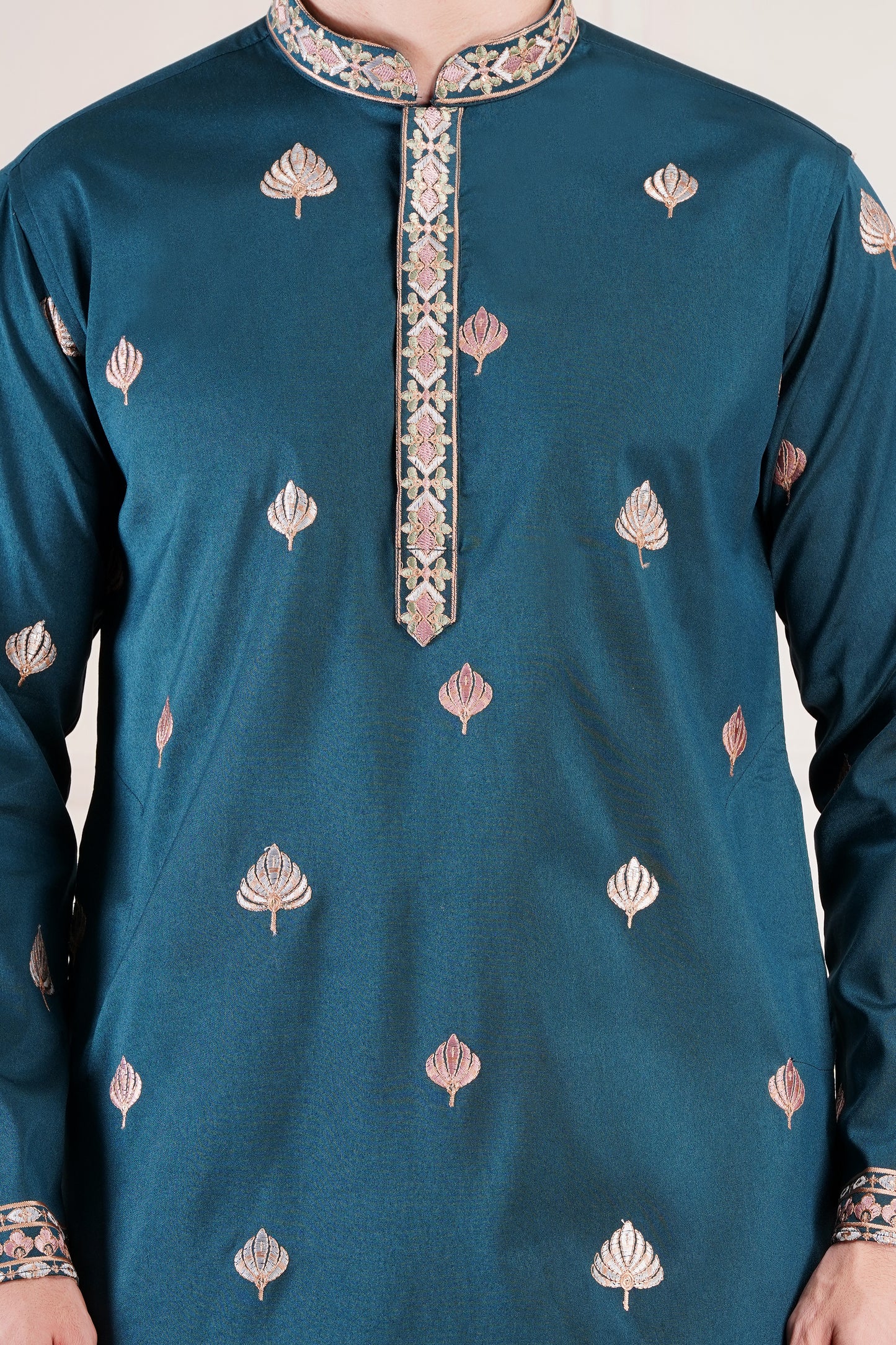 Premium Men Kurta with embroidered floral motifs and stole | Wedding wear