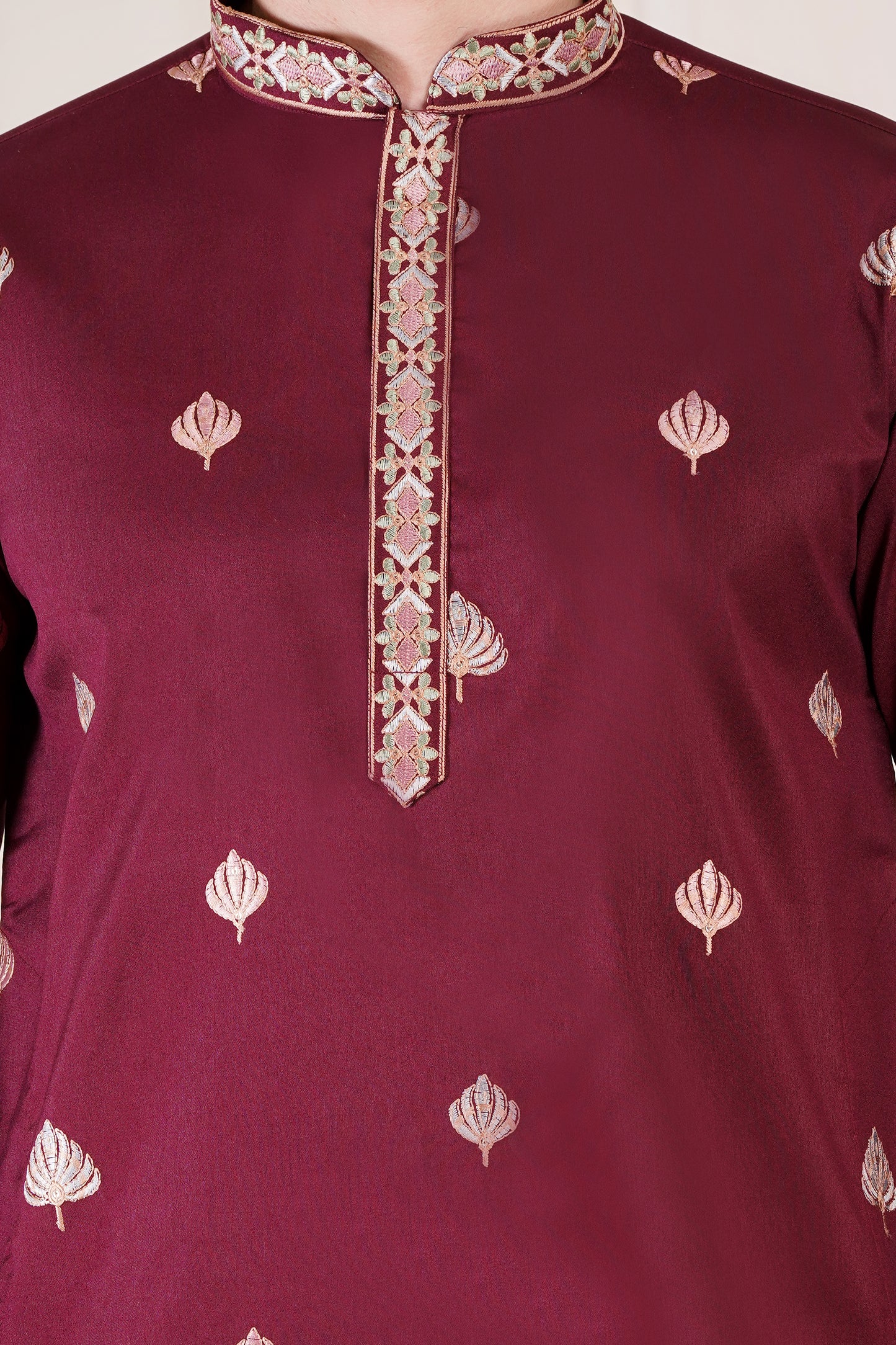 Premium Men Kurta with embroidered floral motifs and stole | Wedding wear