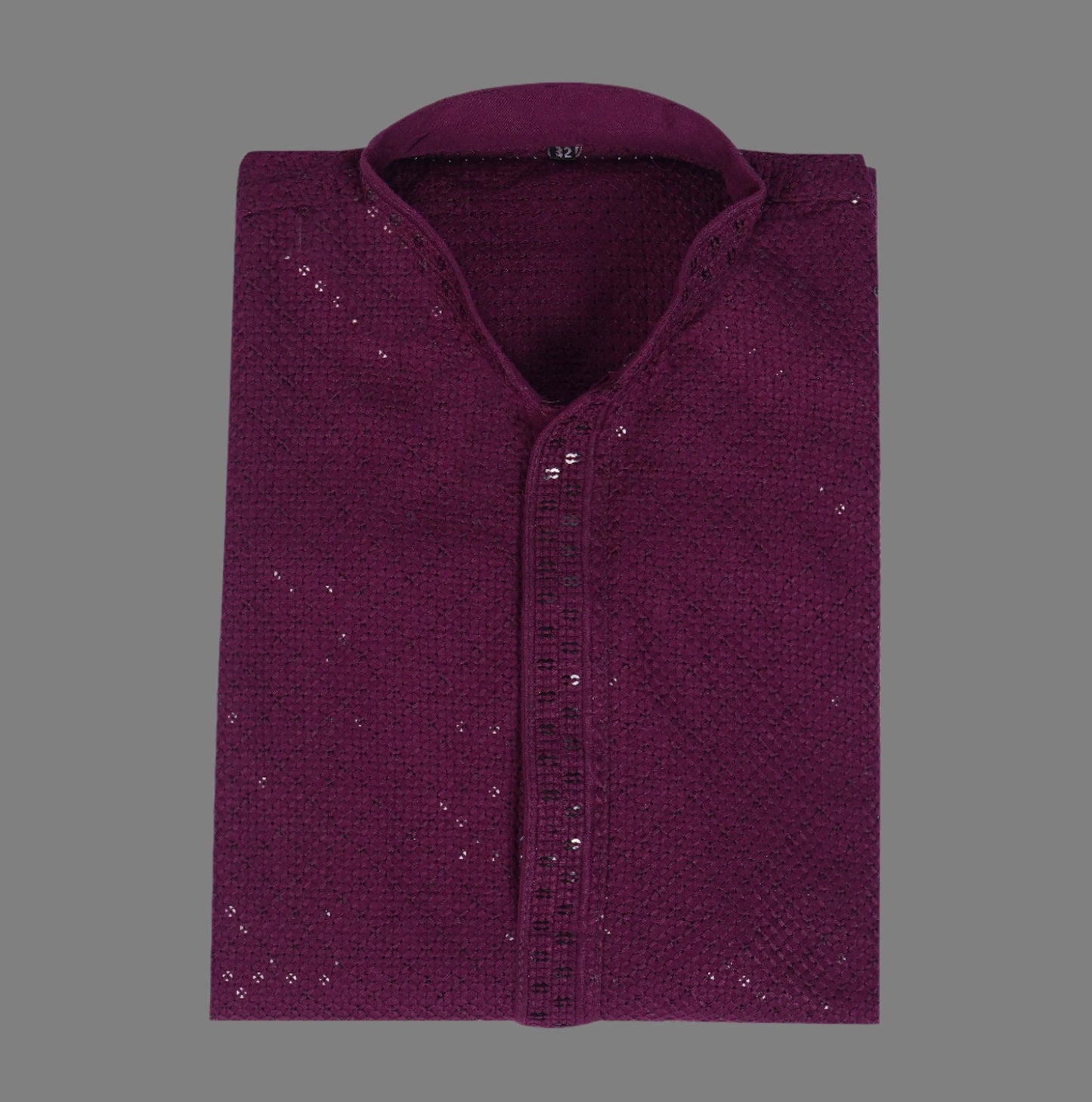 Men's wine maroon kurta with thread embroidery and sequin work, band collar, button placket, perfect for special and festive occasions - Indian ethnic wear