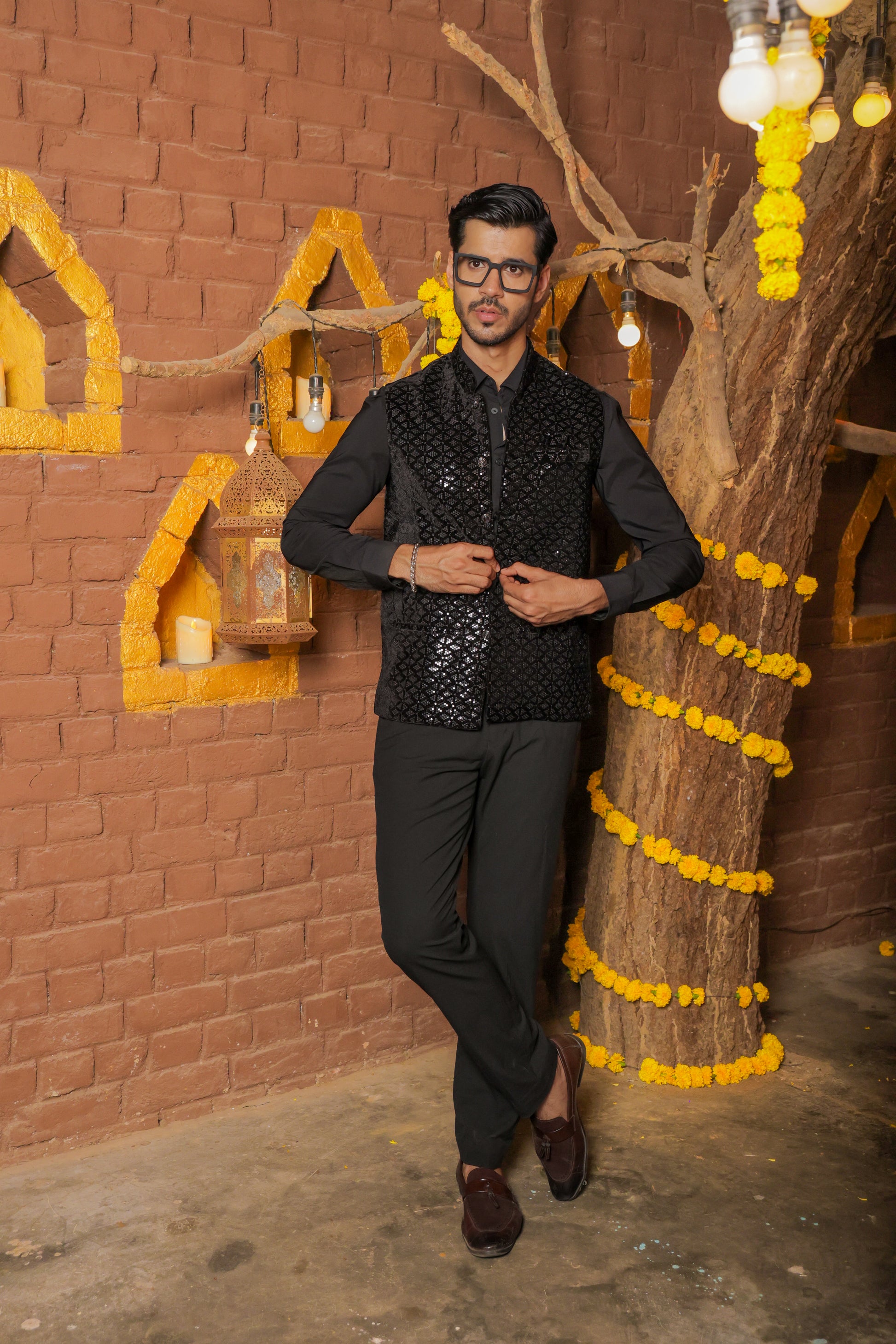Nehru or Modi jackets featuring dazzling sequin embroidery. Perfect for wearing on social occasions