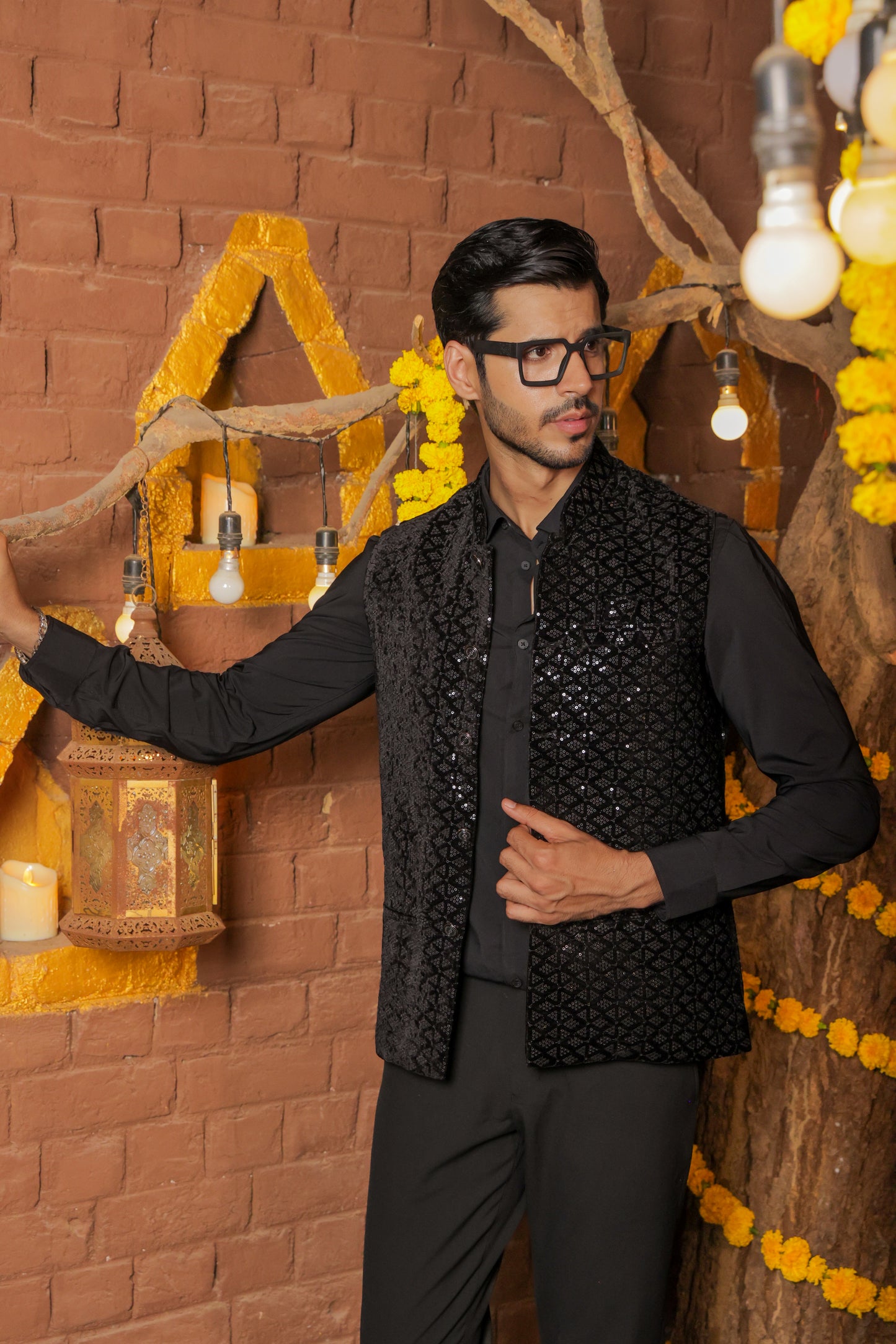 Nehru or Modi jackets featuring dazzling sequin embroidery. Perfect for wearing on social occasions