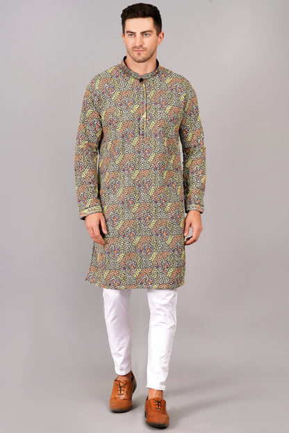 Men's multi-color kurta, mandarin collar, side pockets, full sleeves - casual and social occasions men's wear