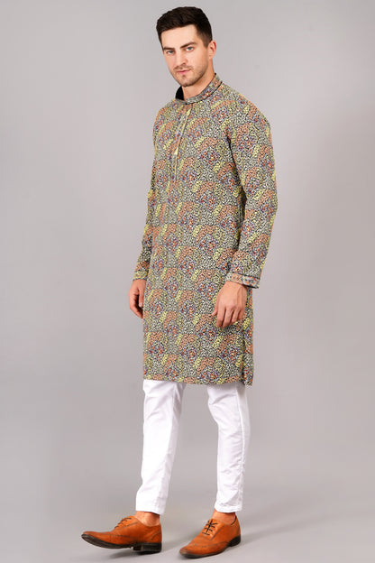 Men's multi-color kurta, mandarin collar, side pockets, full sleeves - casual and social occasions men's wear