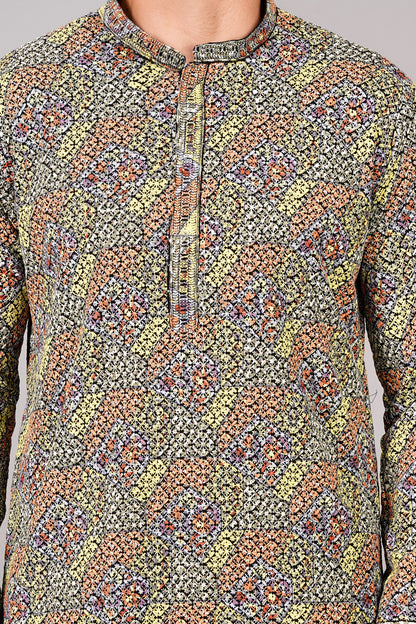Men's multi-color kurta, mandarin collar, side pockets, full sleeves - casual and social occasions men's wear