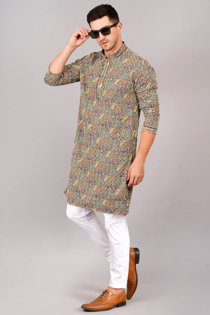Men's multi-color kurta, mandarin collar, side pockets, full sleeves - casual and social occasions men's wear