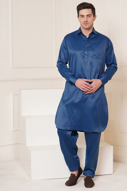 Men's soft cotton blend blue pathani suit - ideal for festive occasions and social gatherings