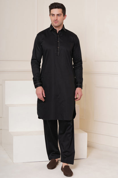 Men's soft cotton blend black pathani suit - ideal for festive occasions and social gatherings