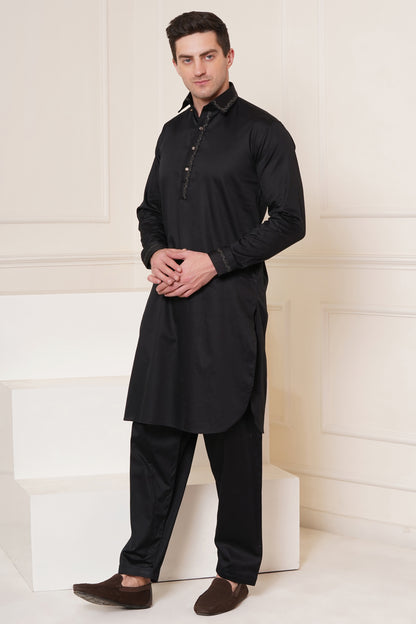 Men's soft cotton blend black pathani suit - ideal for festive occasions and social gatherings