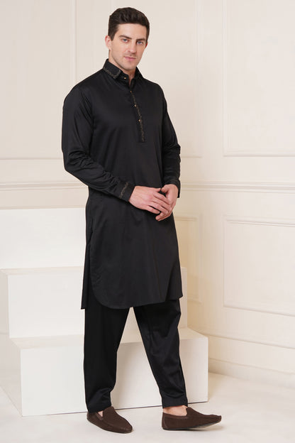 Men's soft cotton blend black pathani suit - ideal for festive occasions and social gatherings