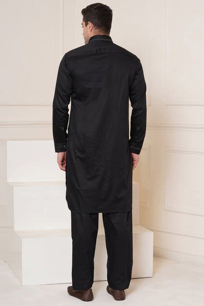 Men's soft cotton blend black pathani suit - ideal for festive occasions and social gatherings