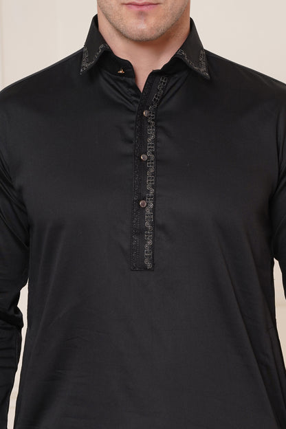 Men's soft cotton blend black pathani suit - ideal for festive occasions and social gatherings