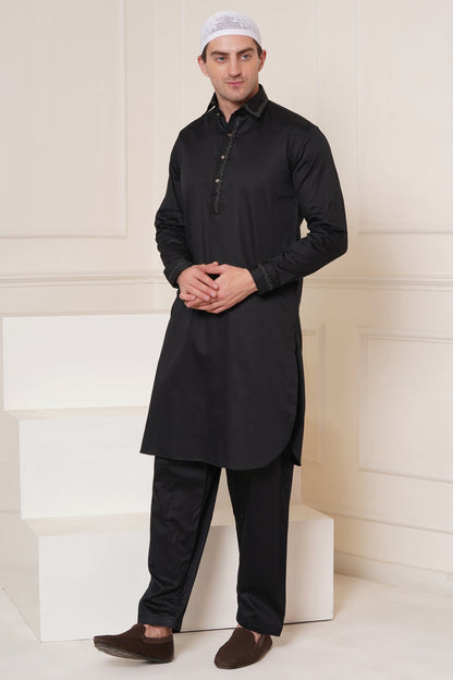 Men's soft cotton blend black pathani suit - ideal for festive occasions and social gatherings
