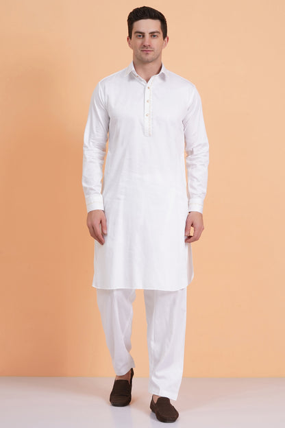 Men's soft cotton blend white pathani suit - ideal for festive occasions and social gatherings