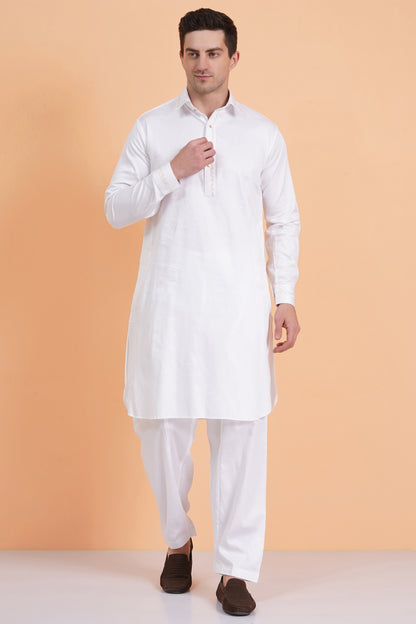 Men's soft cotton blend white pathani suit - ideal for festive occasions and social gatherings