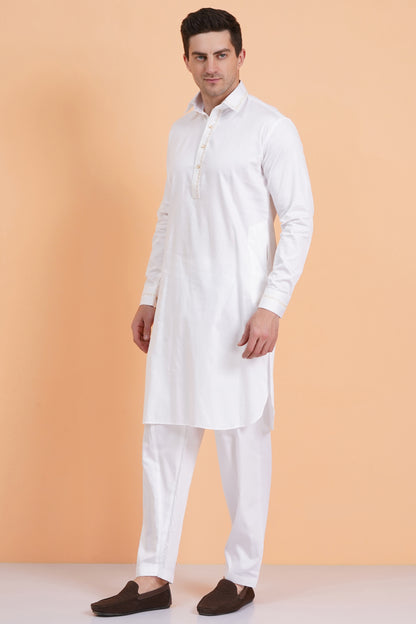 Men's soft cotton blend white pathani suit - ideal for festive occasions and social gatherings