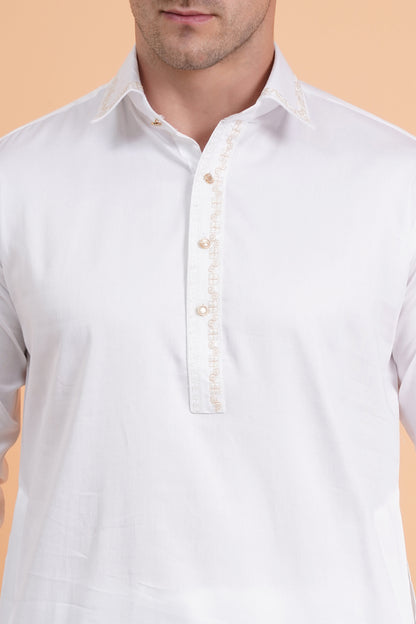 Men's soft cotton blend white pathani suit - ideal for festive occasions and social gatherings
