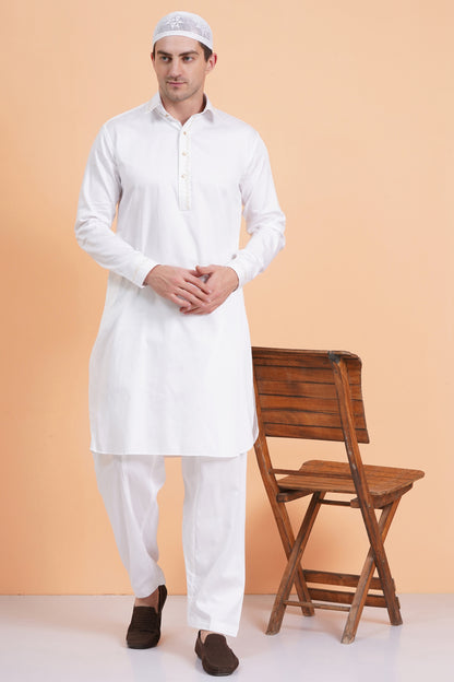 Men's soft cotton blend white pathani suit - ideal for festive occasions and social gatherings