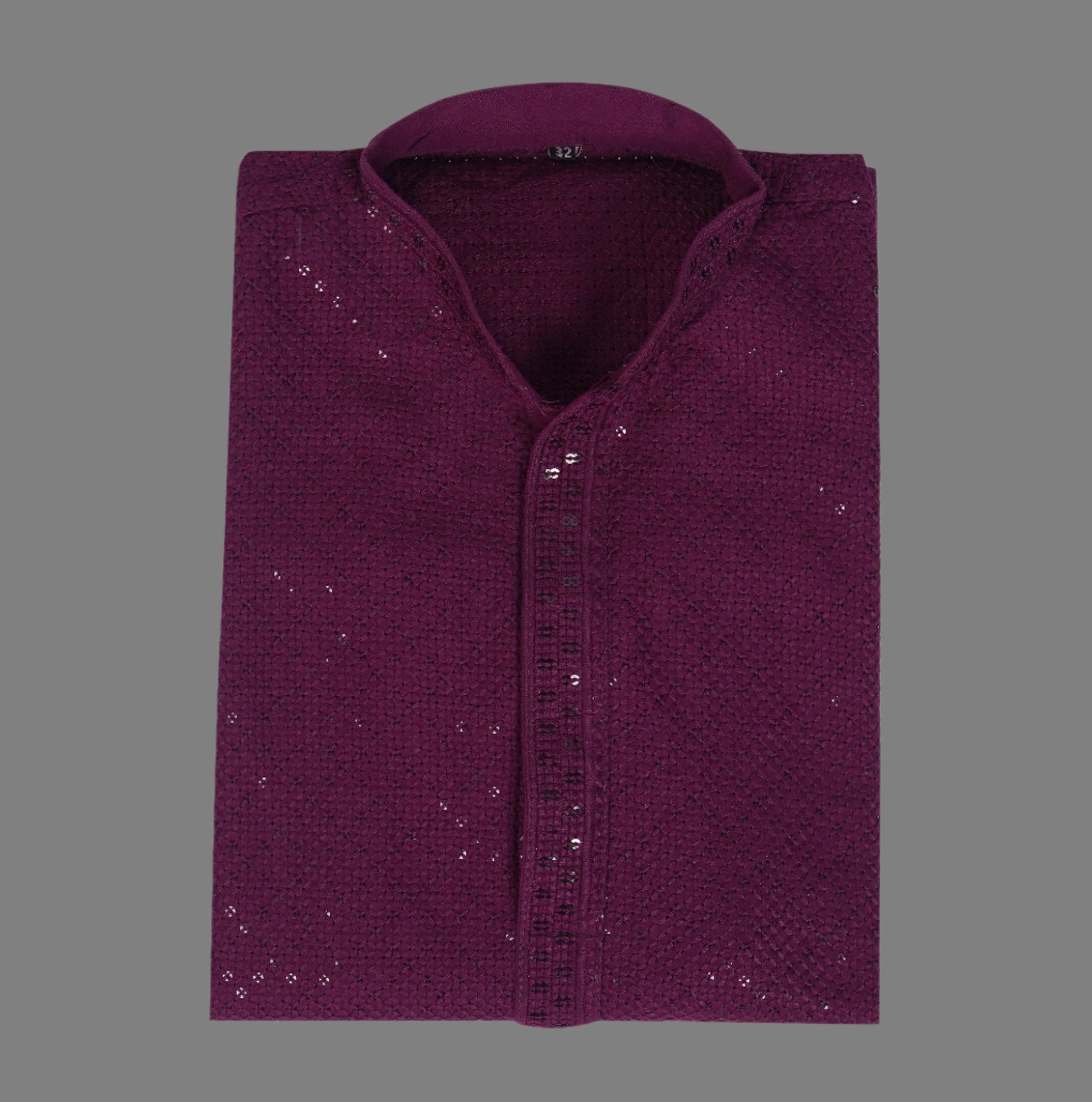 Men's wine maroon kurta with thread embroidery and sequin work, band collar, button placket, perfect for special and festive occasions - Indian ethnic wear