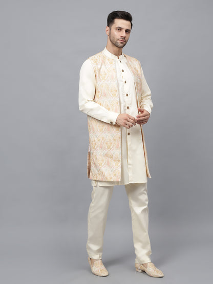 Off-white long jacket with multicolour floral embroidery The Akshra